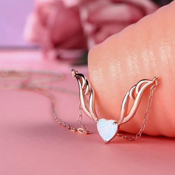 Neiman Marcus 18K Rose Gold Plated Opal Guardian Angel Necklace - Picture 4 of 4